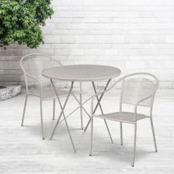 Emma And Oliver Commercial Grade 30" Round Metal Folding Patio Table Set W/ 2 Round Back Chairs