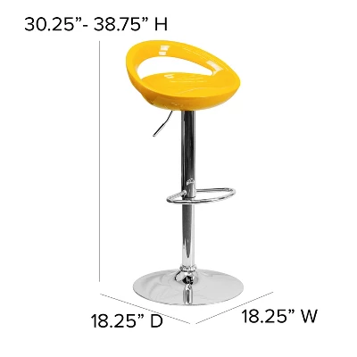 Emma And Oliver Yellow Plastic Adjustable Height Barstool With Chrome Base - Image 3