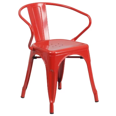 Emma And Oliver Commercial Grade Colorful Metal Indoor-Outdoor Chair With Arms - Image 12