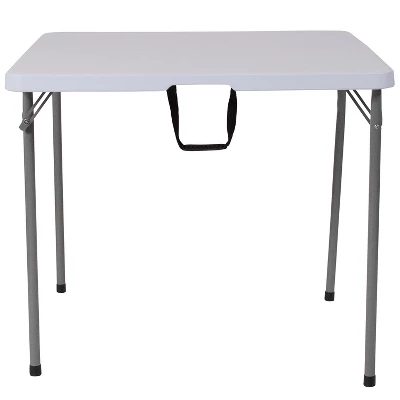 Emma And Oliver 2.79-Foot Square Bi-Fold Granite White Plastic Folding Table W/ Carrying Handle - Image 2