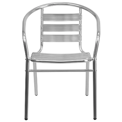 Emma And Oliver Aluminum Indoor-Outdoor Stack Chair With Triple Slat Back And Arms - Image 8