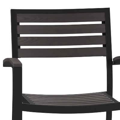 Emma And Oliver Set Of 2 Stackable All-Weather Aluminum Patio Chairs With Faux Teak Slats - Image 7