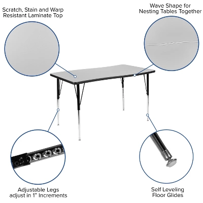 Emma And Oliver 3 Piece 76" Oval Wave Collaborative Grey Adjustable Activity Table Set - Image 6