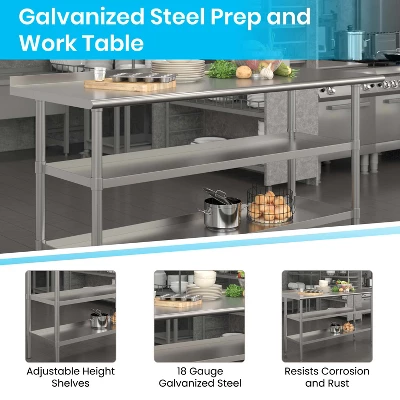 Emma And Oliver NSF Certified Stainless Steel 18 Gauge Work Table With 1.5" Backsplash And Undershelves - Image 2