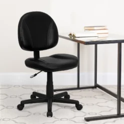 Emma And Oliver Mid-Back Black LeatherSoft Ergonomic Task Office Chair - Back Depth Adjustment