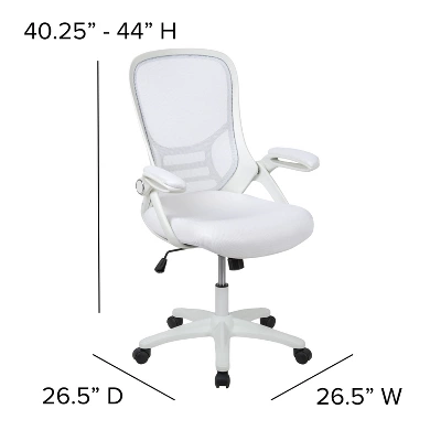 Emma And Oliver High Back White Mesh Ergonomic Office Chair With White Frame And Flip-up Arms - Image 5