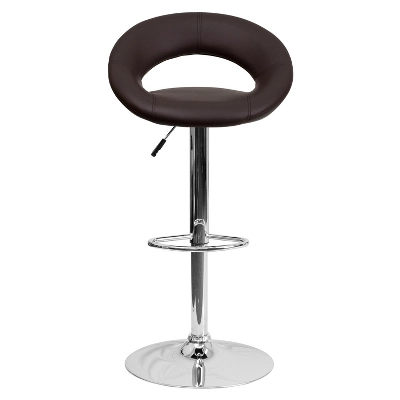 Emma And Oliver 2 Pack Contemporary Vinyl Rounded Orbit-Style Back Adjustable Height Barstool With Chrome Base - Image 4