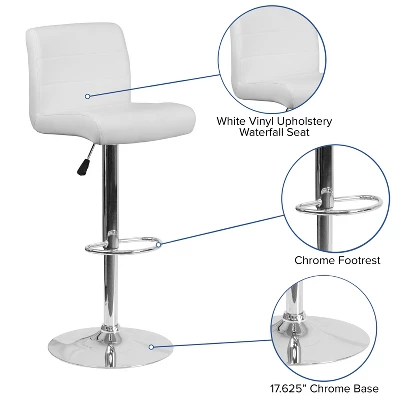Emma And Oliver Swivel Rolled Seat Adjustable Height Barstool With Chrome Base - Image 2