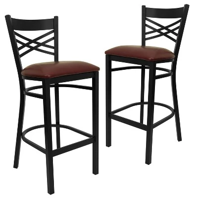 Emma And Oliver 2 Pack "X" Back Metal Restaurant Barstool - Image 9