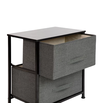 Emma And Oliver 2 Drawer Storage Stand With Wood Top & Dark Fabric Pull Drawers - Image 4