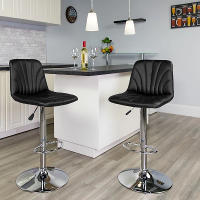 Emma And Oliver 2 Pack Contemporary Black Vinyl Adjustable Barstool With Embellished Stitch Design
