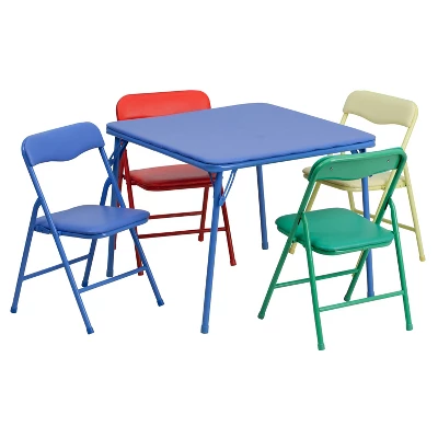 Emma And Oliver Kids 5 Piece Folding Table And Chair Set - Kids Activity Table Set - Image 9