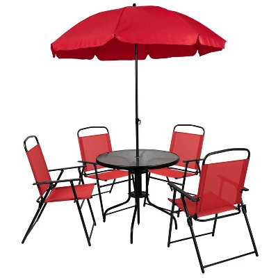 Emma And Oliver 6 Piece Patio Garden Set With Table, Umbrella And 4 Folding Chairs - Image 17
