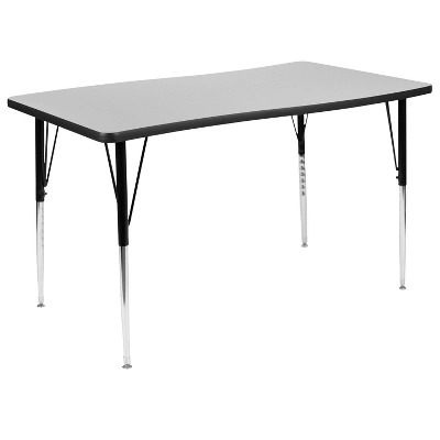 Emma And Oliver 3 Piece 76" Oval Wave Collaborative Grey Adjustable Activity Table Set - Image 3