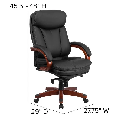 Emma And Oliver High Back Black LeatherSoft Synchro-Tilt Ergonomic Office Chair With Wood Base - Image 3