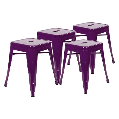 Emma And Oliver 18 Inch Table Height Indoor Stackable Metal Dining Stool-Set Of 4 - Image 9