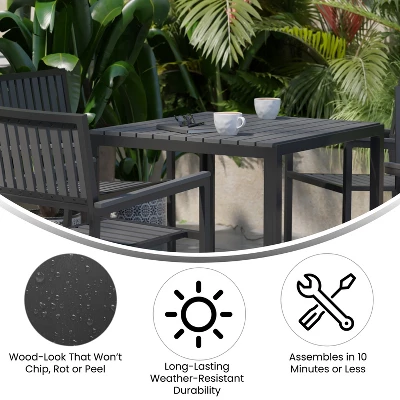 Emma And Oliver 5 Piece Modern Weather And Rust Resistant Black Steel And Polyresin Patio Set With Table And 4 Chairs For Indoor/Outdoor Use - Image 4
