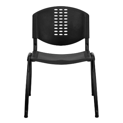 Emma And Oliver Black Plastic Office Side Stack Chair With Oval Cutout Back - Image 8