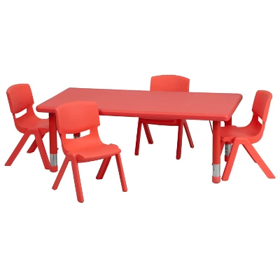 Emma And Oliver 24"W X 48"L Rectangular Plastic Height Adjustable Activity Table Set With 4 Chairs - Image 9