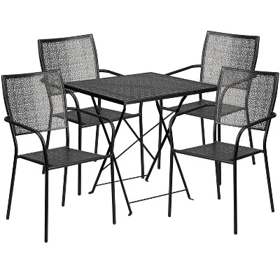 Emma And Oliver Commercial 28" Square Metal Folding Patio Table Set W/ 4 Square Back Chairs - Image 6