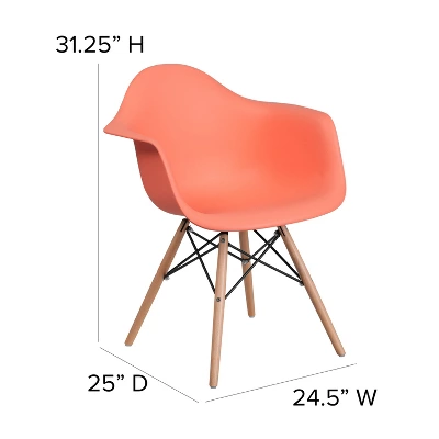 Emma And Oliver Plastic Accent Dining Chair With Arms And Wooden Legs - Image 3