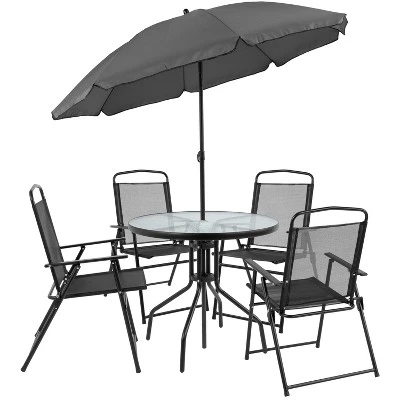 Emma And Oliver 6 Piece Patio Garden Set With Table, Umbrella And 4 Folding Chairs - Image 10