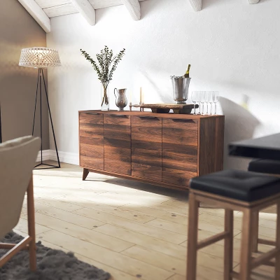 Emma And Oliver Dark Walnut Mid-Century Modern Buffet/TV Stand With Soft Close Doors & Shelving - Image 3