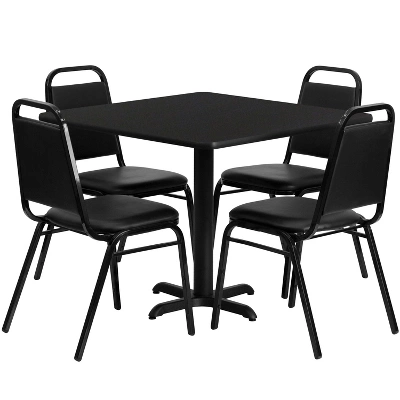 Emma And Oliver 36" Square Laminate X-Base Table Set With 4 Banquet Chairs - Image 5