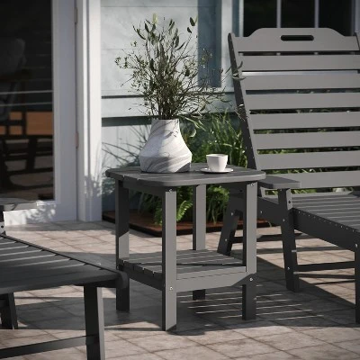 Emma And Oliver Two Tier Polyresin Adirondack Side Table - All-Weather For Indoor/Outdoor Use