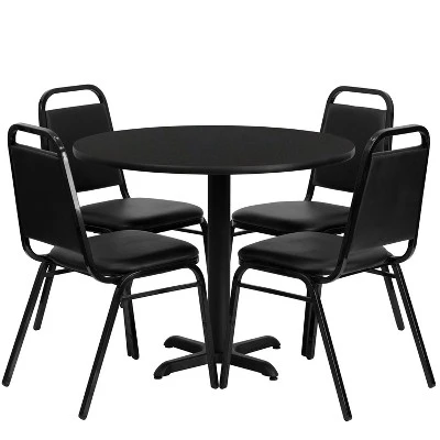 Emma And Oliver 36" Round Laminate X-Base Table Set With 4 Banquet Chairs - Image 6