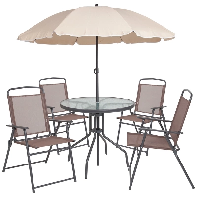 Emma And Oliver 6 Piece Patio Garden Set With Table, Umbrella And 4 Folding Chairs - Image 15