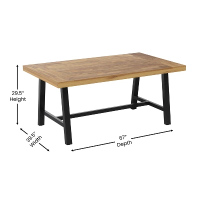 Emma And Oliver Natural Finish Solid Acacia Wood Dining Table With Black Metal Legs For Indoor And Outdoor Use - Image 5