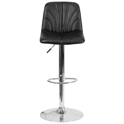 Emma And Oliver 2 Pack Contemporary Black Vinyl Adjustable Barstool With Embellished Stitch Design - Image 4