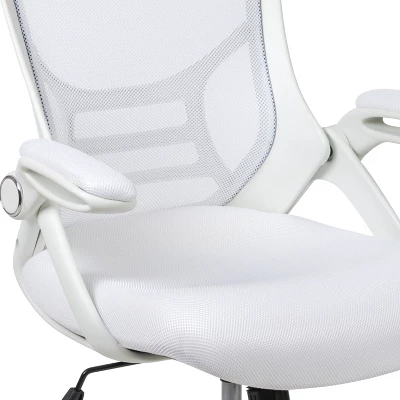 Emma And Oliver High Back White Mesh Ergonomic Office Chair With White Frame And Flip-up Arms - Image 6