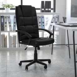 Emma And Oliver High Back Black LeatherSoft Soft Ripple Executive Swivel Office Chair - Arms