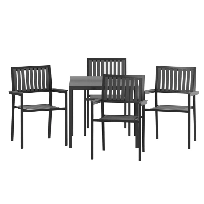 Emma And Oliver 5 Piece Modern Weather And Rust Resistant Black Steel And Polyresin Patio Set With Table And 4 Chairs For Indoor/Outdoor Use - Image 2