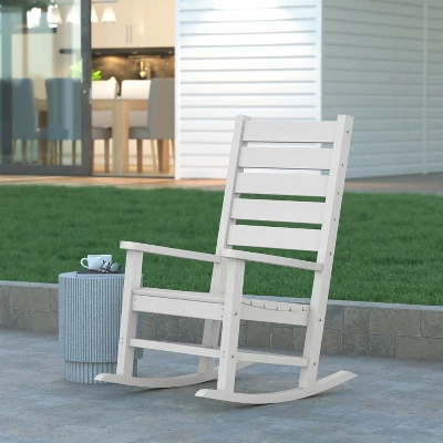 Emma And Oliver Contemporary Rocking Chair, All-Weather HDPE Indoor/Outdoor Rocker