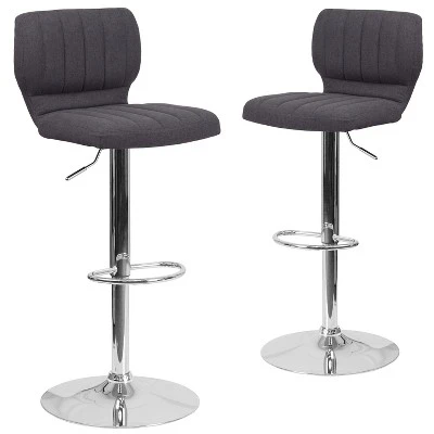 Emma And Oliver 2 Pack Contemporary Vinyl Adjustable Height Barstool With Vertical Stitch Back And Chrome Base - Image 16