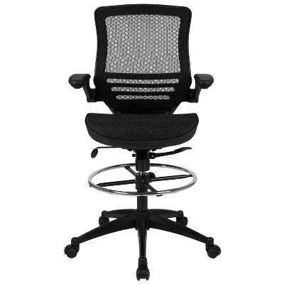 Emma And Oliver Mid-Back Transparent Mesh Drafting Chair With Flip-Up Arms - Image 2