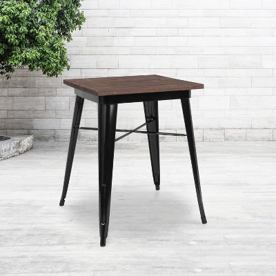 Emma And Oliver 23.5" Square Black/Wood Metal Indoor Table