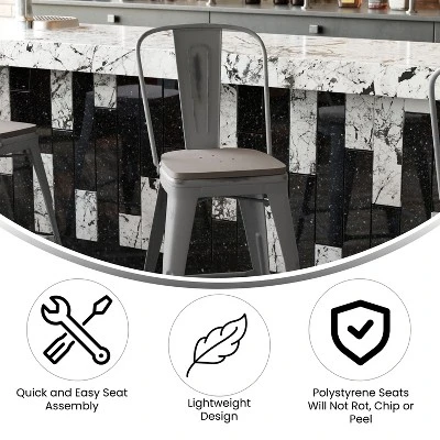 Emma And Oliver Clear Coated Metal Stool With Backrest And Polyresin Seat For Indoor Use Only - Image 6