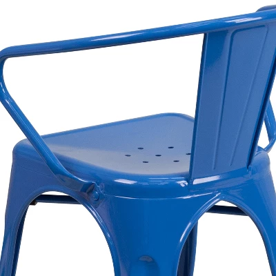 Emma And Oliver Commercial Grade 4 Pack Metal Indoor-Outdoor Chair With Arms - Image 5