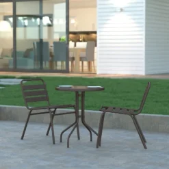 Emma And Oliver 23.75" Round Tempered Glass Metal Table With Smooth Ripple Design Top