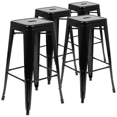 Emma And Oliver 4 Pack 30" High Metal Indoor Bar Stool - Stackable Stool - Image 11