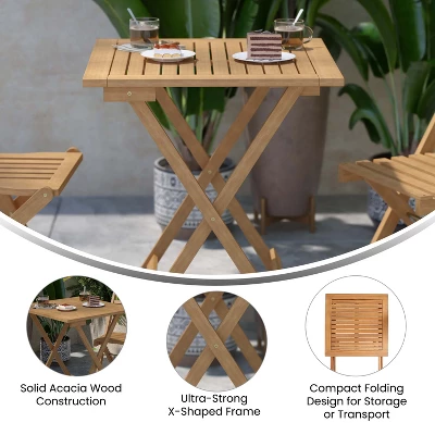 Emma And Oliver Portable Natural Solid Acacia Wood Folding Patio Side Table For Indoor And Outdoor Use - Image 4