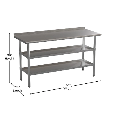Emma And Oliver NSF Certified Stainless Steel 18 Gauge Work Table With 1.5" Backsplash And Undershelves - Image 3