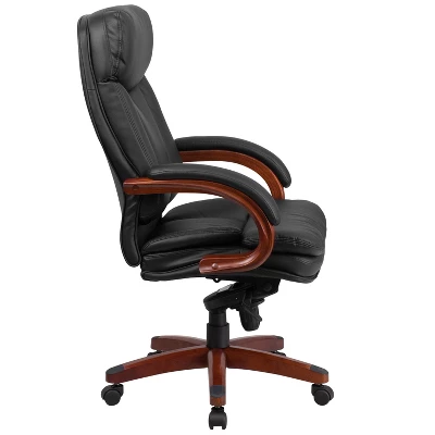 Emma And Oliver High Back Black LeatherSoft Synchro-Tilt Ergonomic Office Chair With Wood Base - Image 7