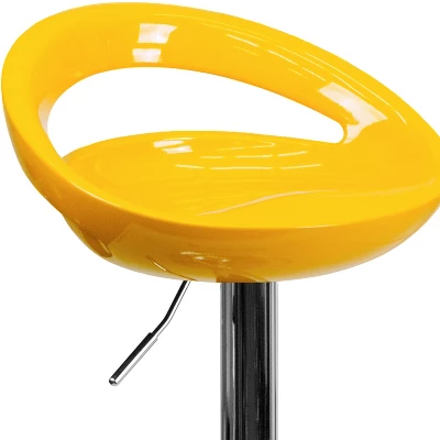 Emma And Oliver Yellow Plastic Adjustable Height Barstool With Chrome Base - Image 4