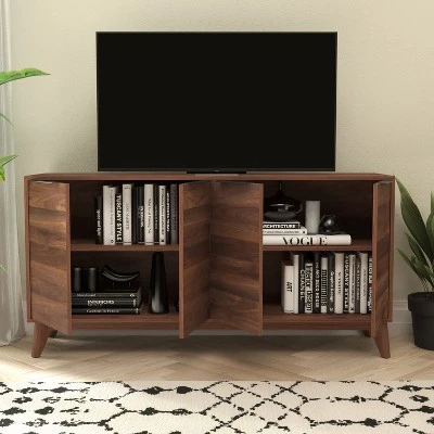 Emma And Oliver Dark Walnut Mid-Century Modern Buffet/TV Stand With Soft Close Doors & Shelving - Image 2