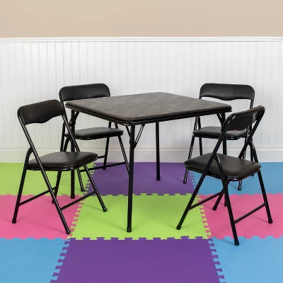 Emma And Oliver Kids 5 Piece Folding Table And Chair Set - Kids Activity Table Set
